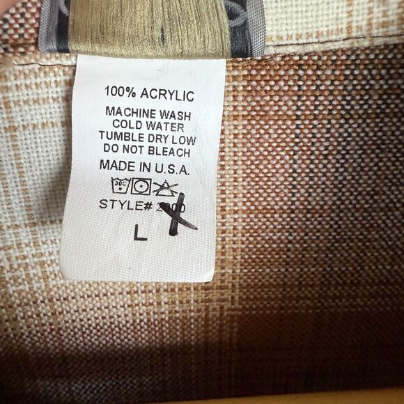 Caltop Old School Flannel Shirt Men L Brown Tan Plaid‎ USA Made Cholo Streetwear - Picture 7 of 10